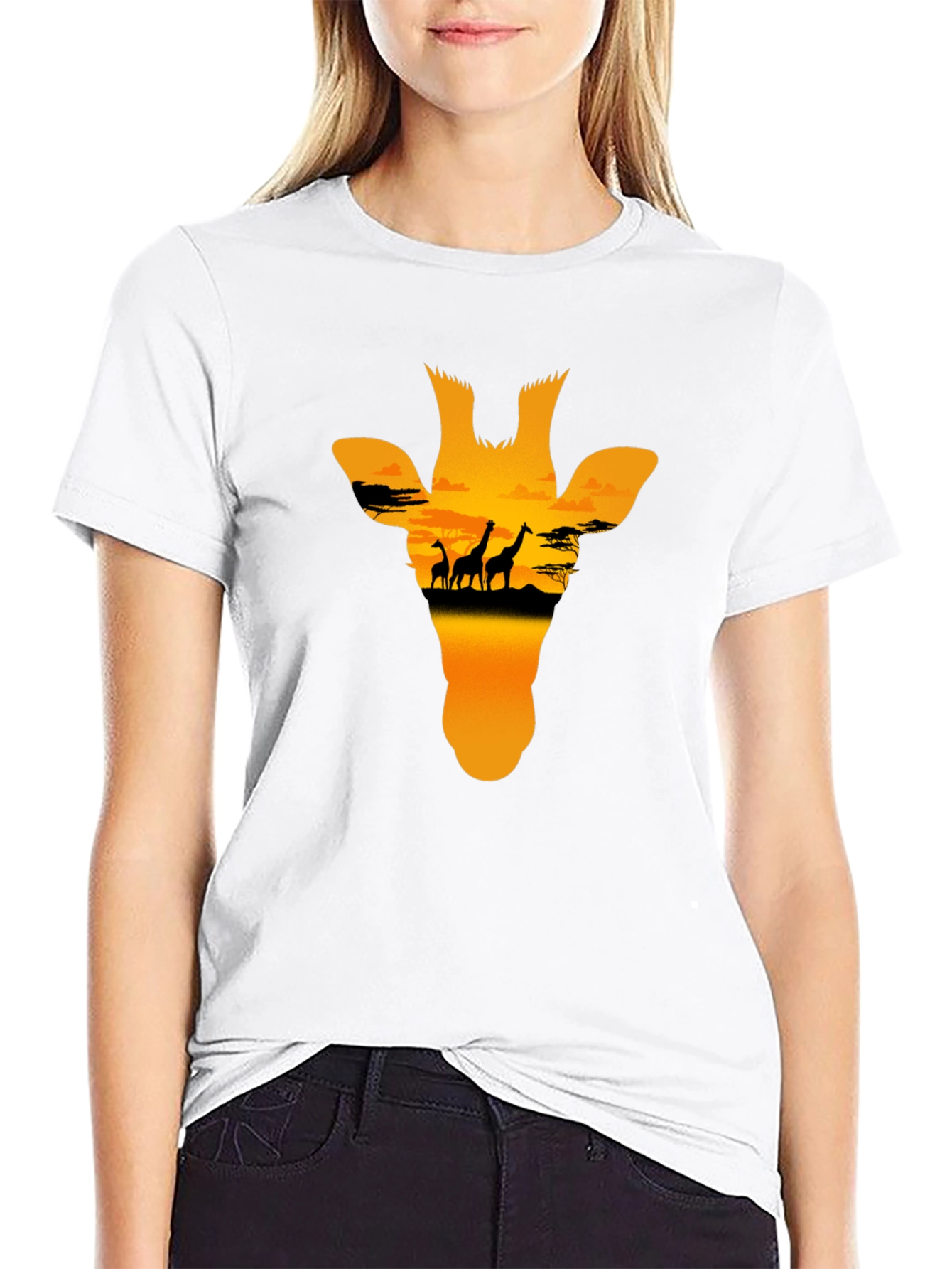 Giraffe Sunset Graphic Tee - Black