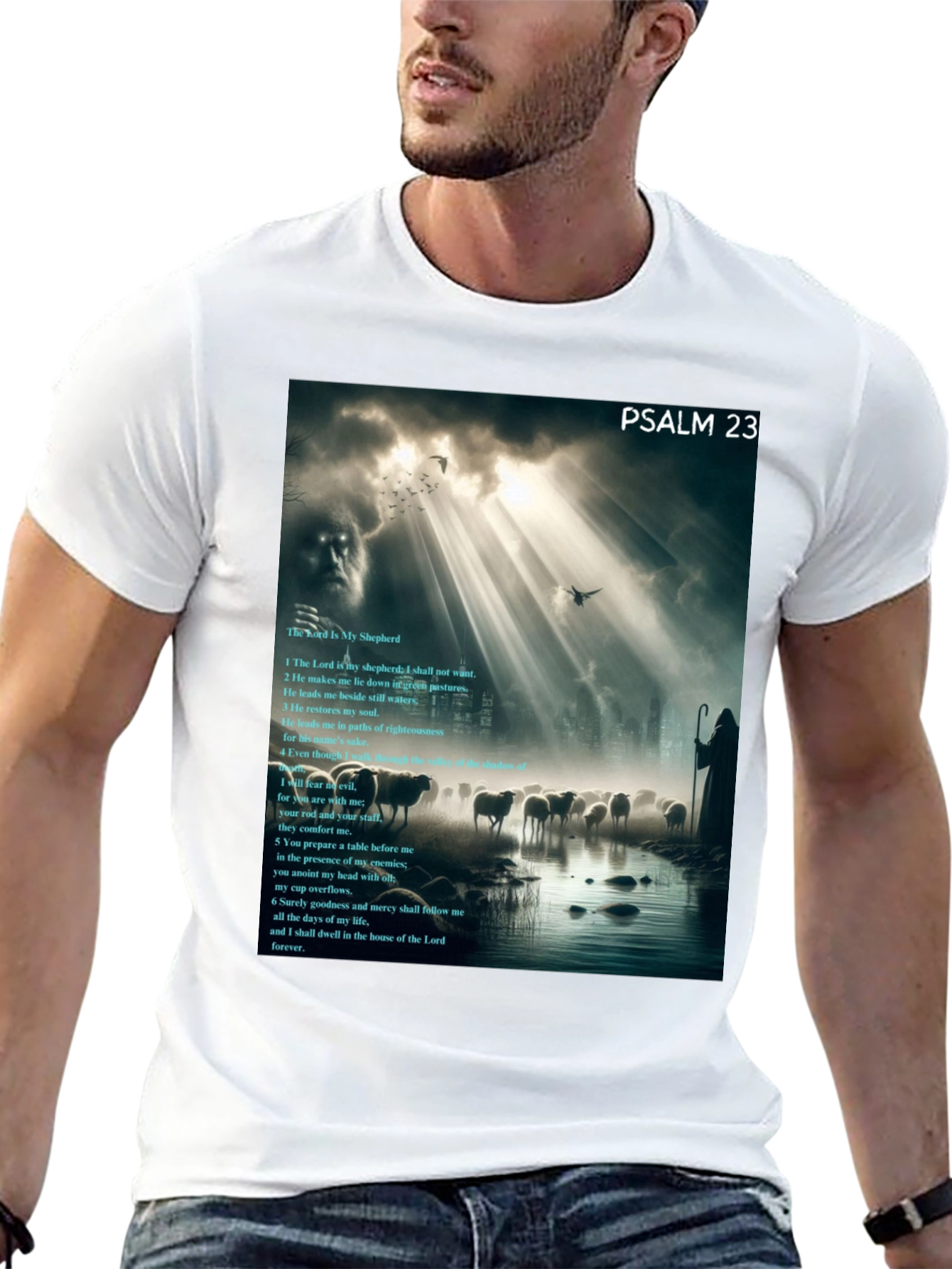 Psalm 23 Graphic Print Black T-Shirt
