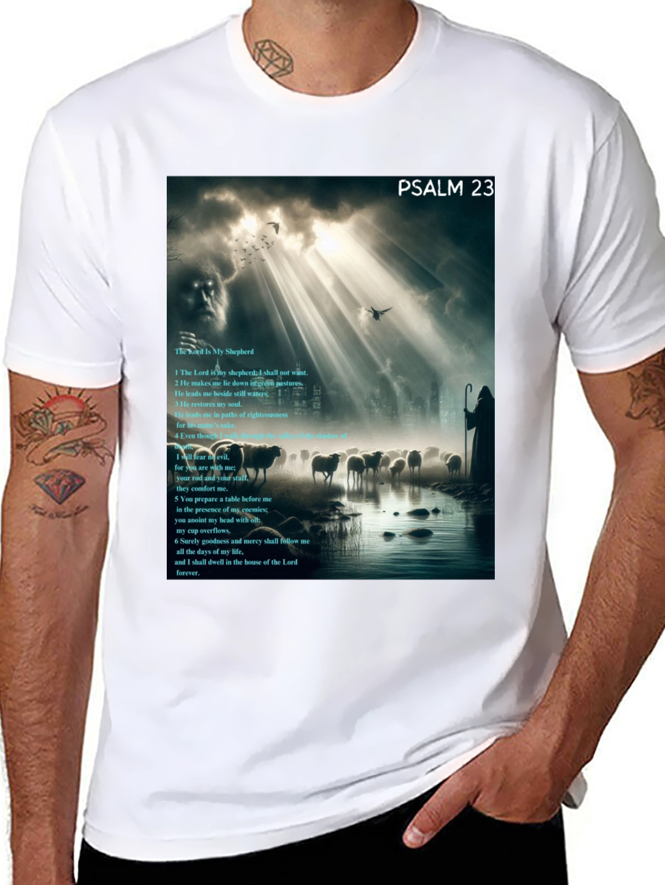 Psalm 23 Graphic Print Black T-Shirt