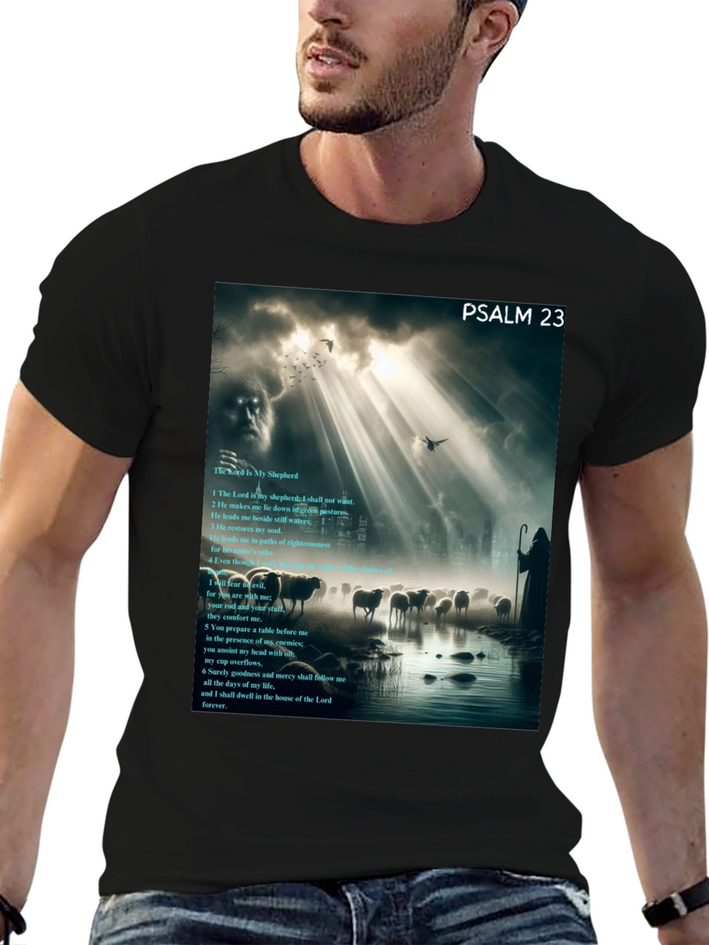 Psalm 23 Graphic Print Black T-Shirt