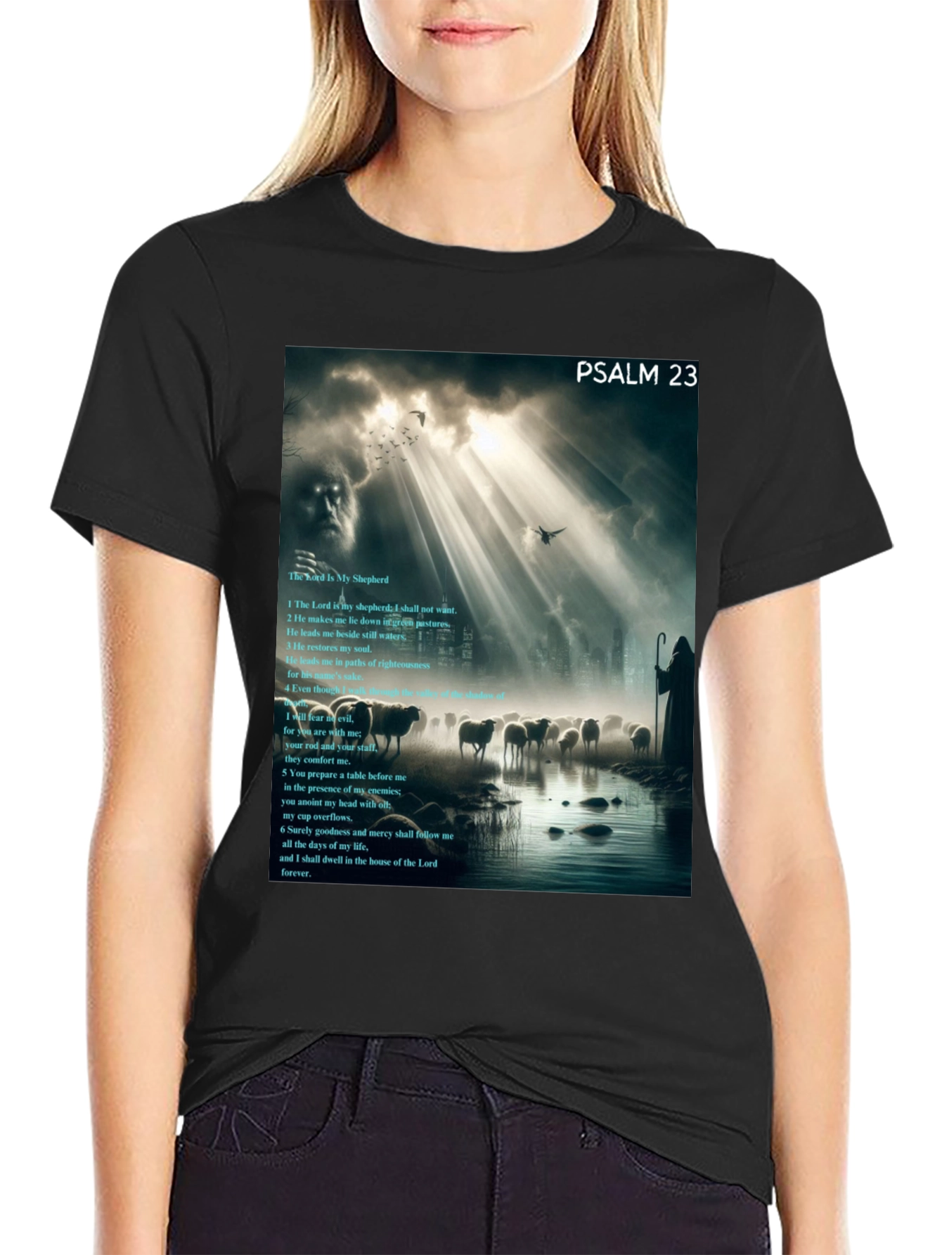 Psalm 23 Graphic Print Black T-Shirt