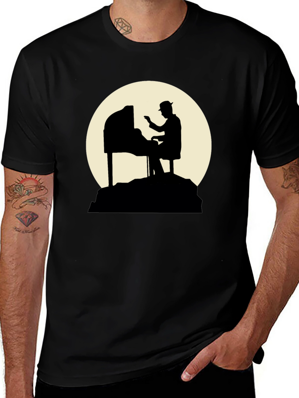 Piano Player Silhouette Graphic T-Shirt