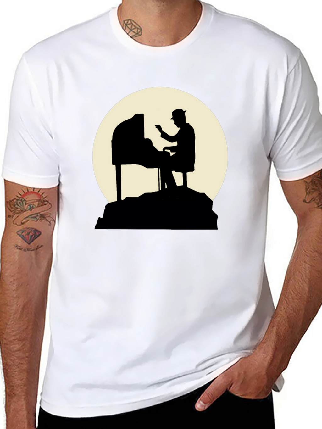 Piano Player Silhouette Graphic T-Shirt