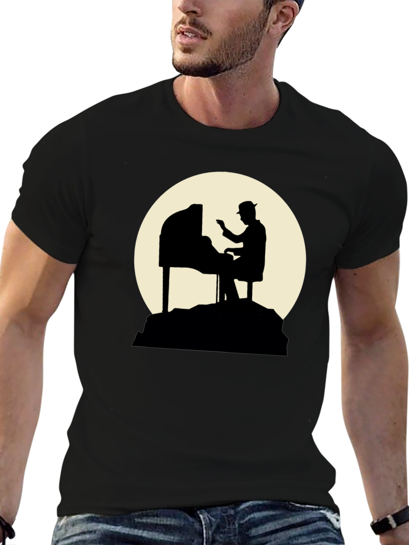 Piano Player Silhouette Graphic T-Shirt