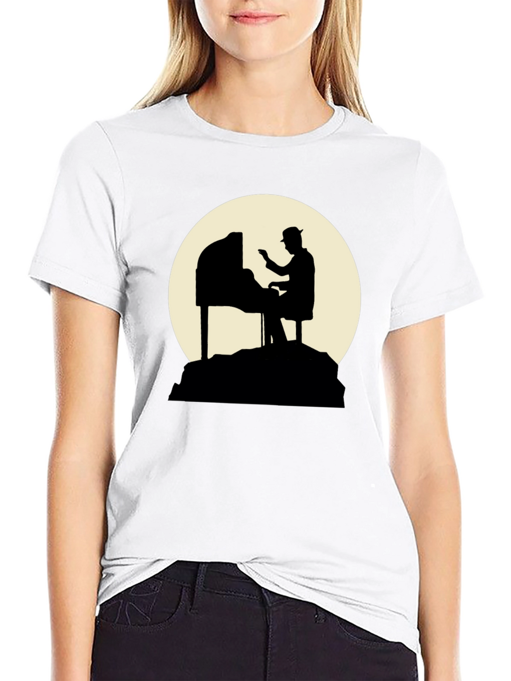 Piano Player Silhouette Graphic T-Shirt