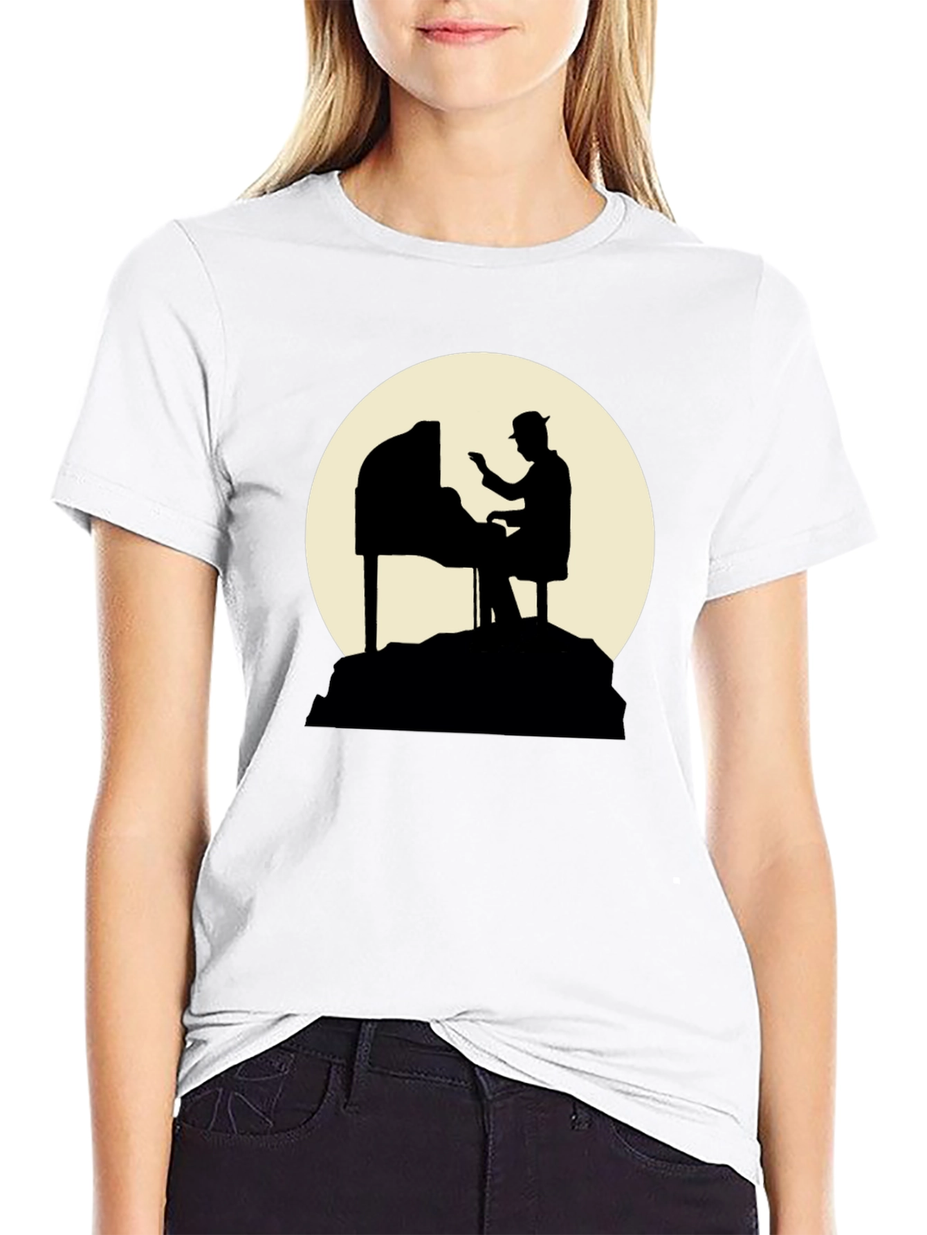 Piano Player Silhouette Graphic T-Shirt