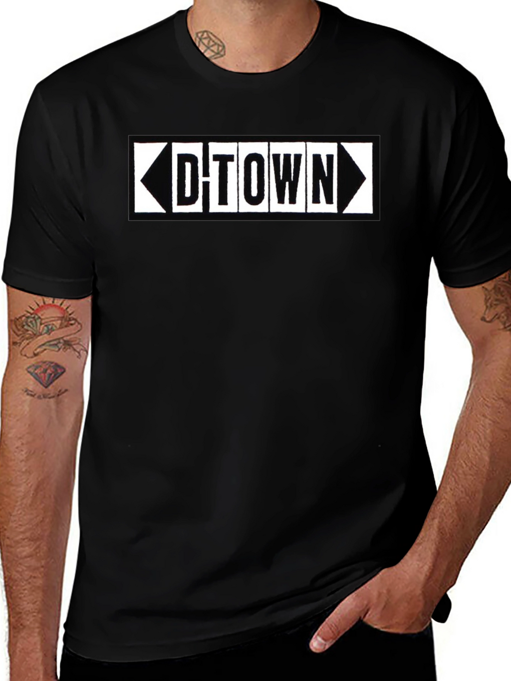 D-Town Graphic Tee - Black Cotton Blend Shirt