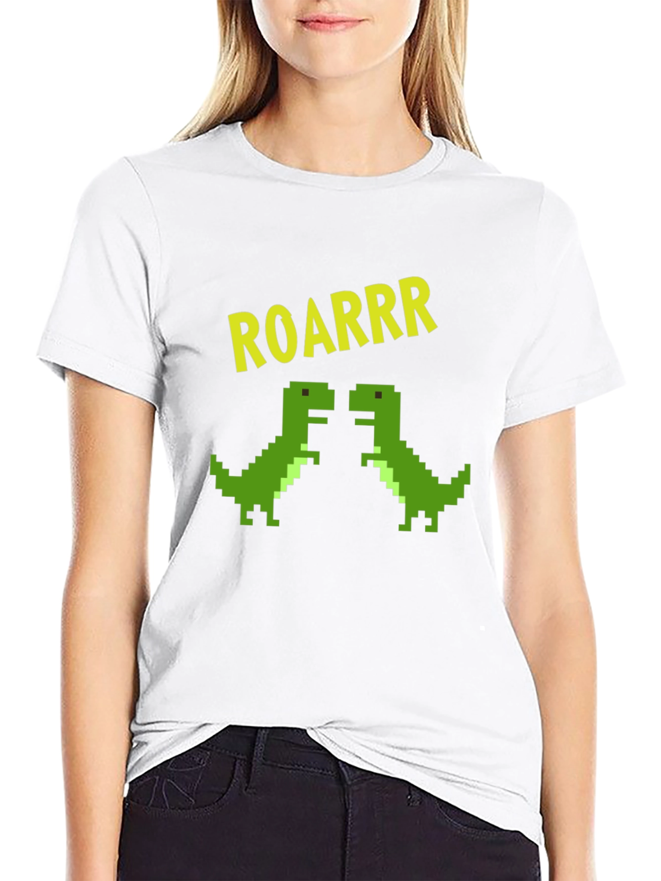 ROARRR Pixel Dinosaur Graphic Tee - Black
