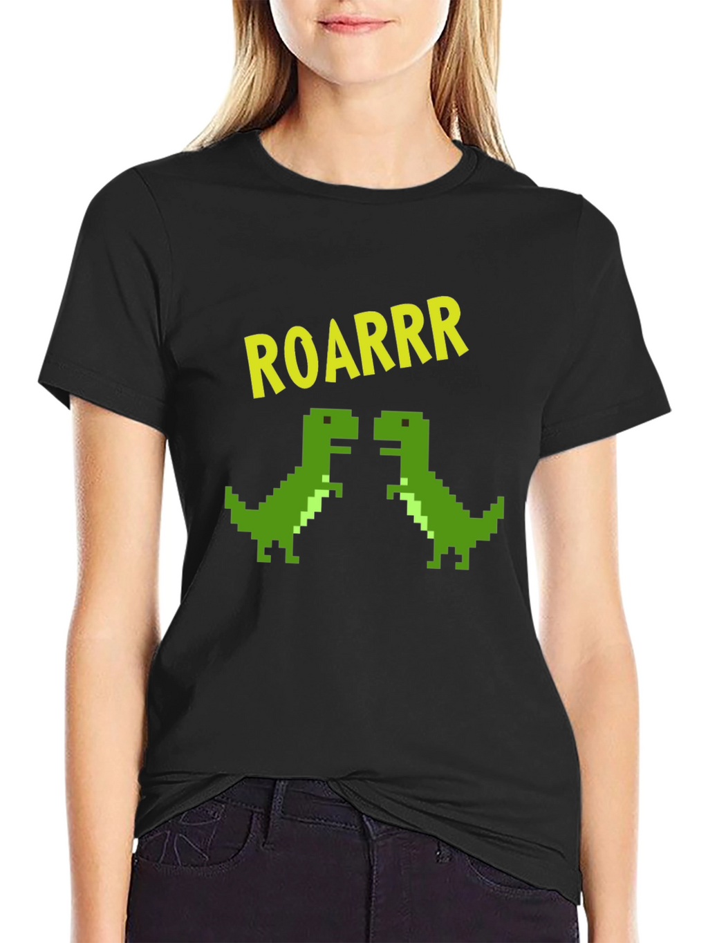 ROARRR Pixel Dinosaur Graphic Tee - Black