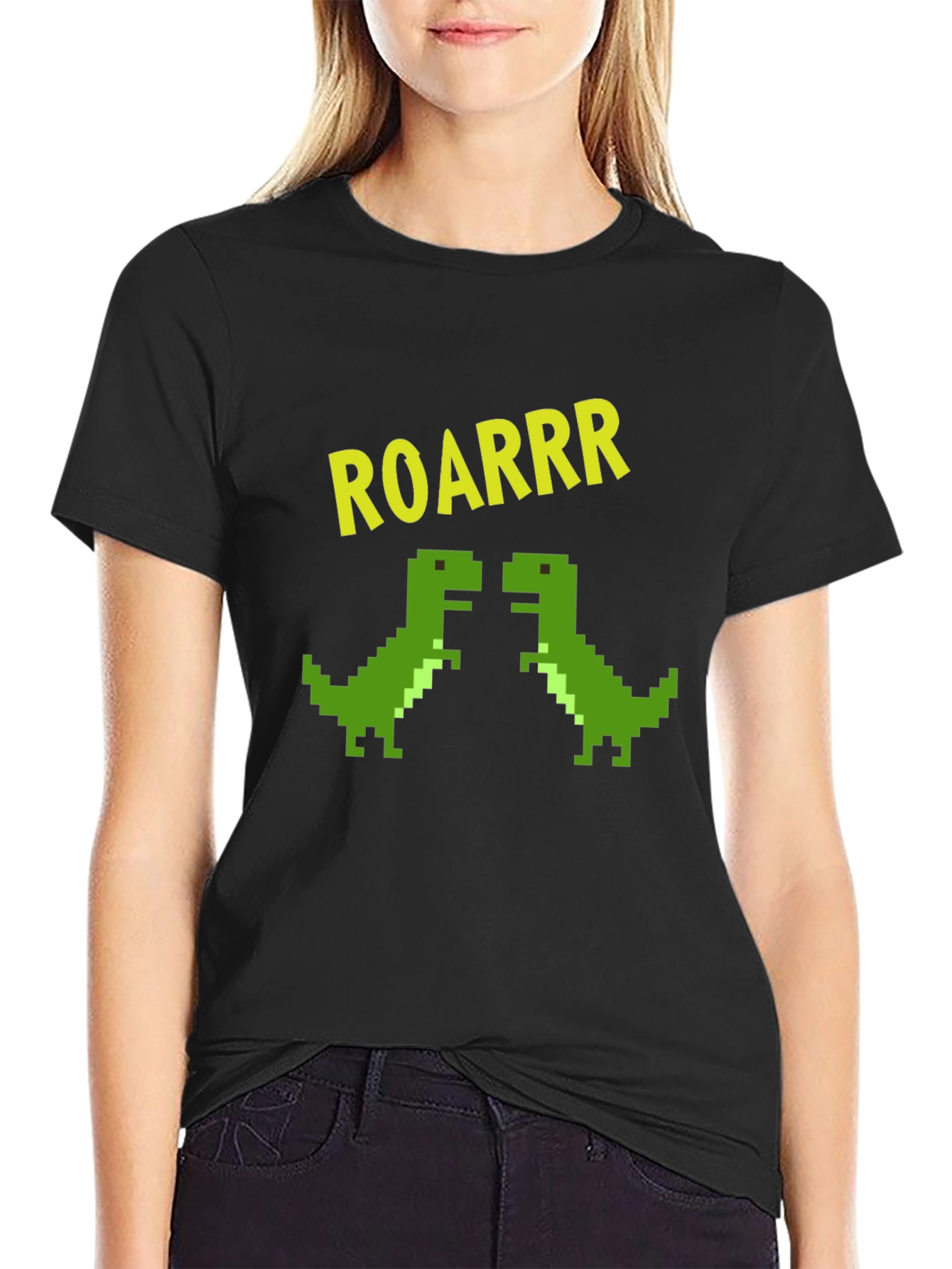 ROARRR Pixel Dinosaur Graphic Tee - Black