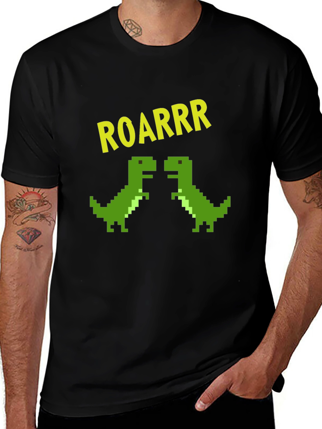 ROARRR Pixel Dinosaur Graphic Tee - Black