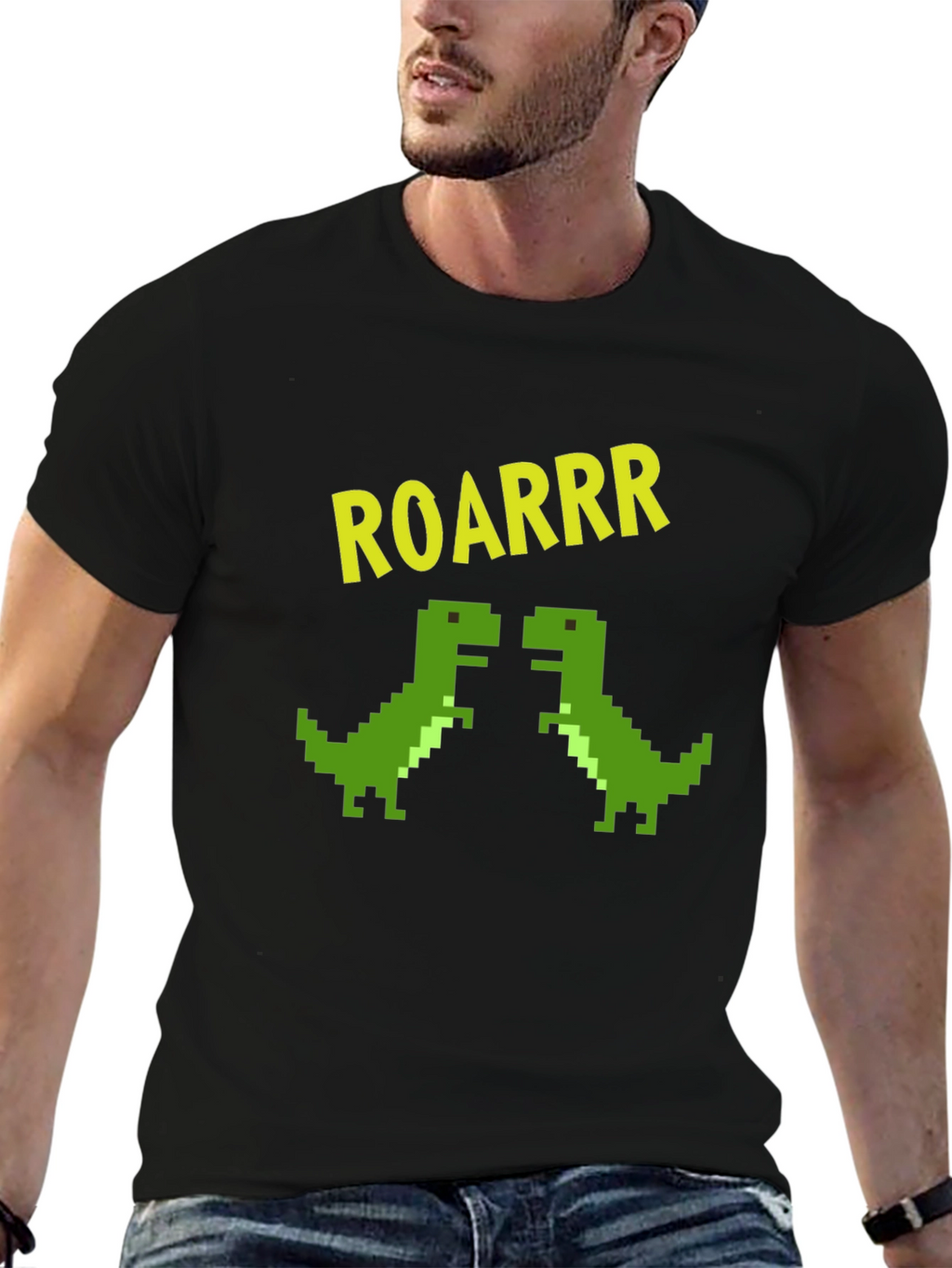 ROARRR Pixel Dinosaur Graphic Tee - Black