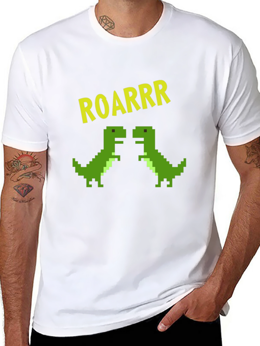ROARRR Pixel Dinosaur Graphic Tee - Black
