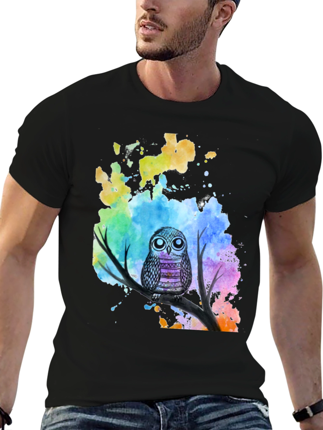 Watercolor Owl T-Shirt - Unique Graphic Tee