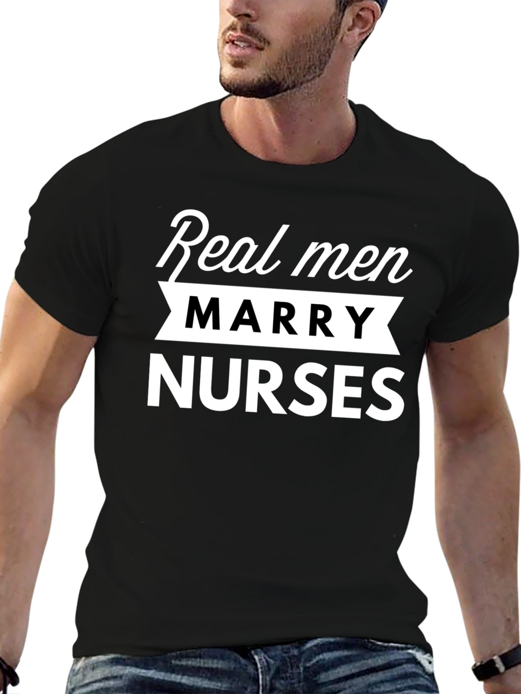 Real Men Marry Nurses Black T-Shirt