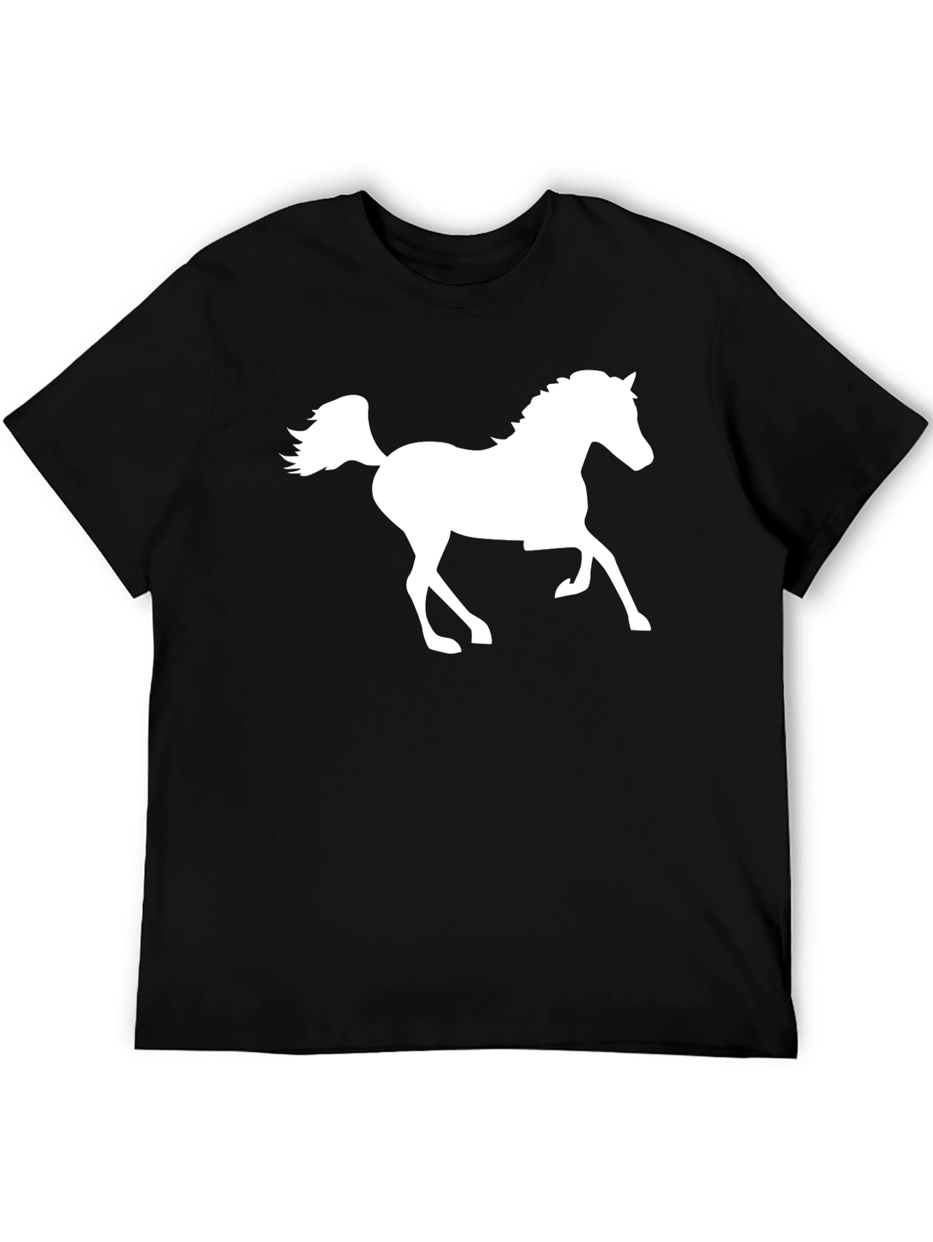 Black T-Shirt with White Horse Graphic
