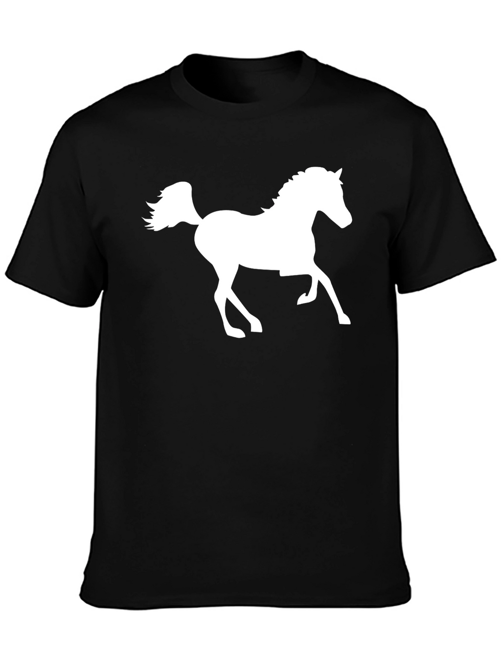 Black T-Shirt with White Horse Graphic