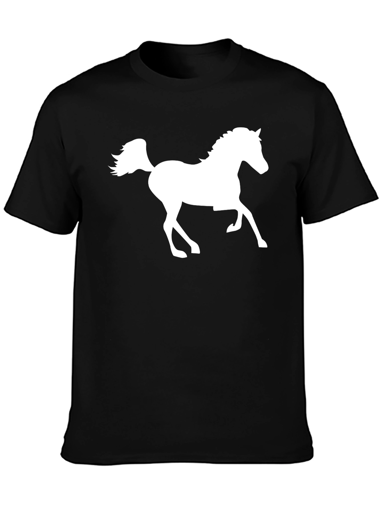 Black T-Shirt with White Horse Graphic