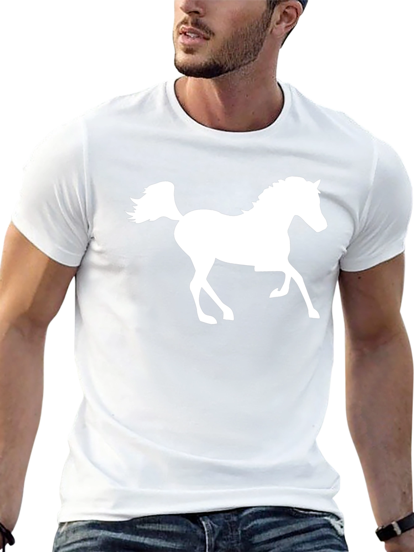 Black T-Shirt with White Horse Graphic