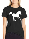 Black T-Shirt with White Horse Graphic