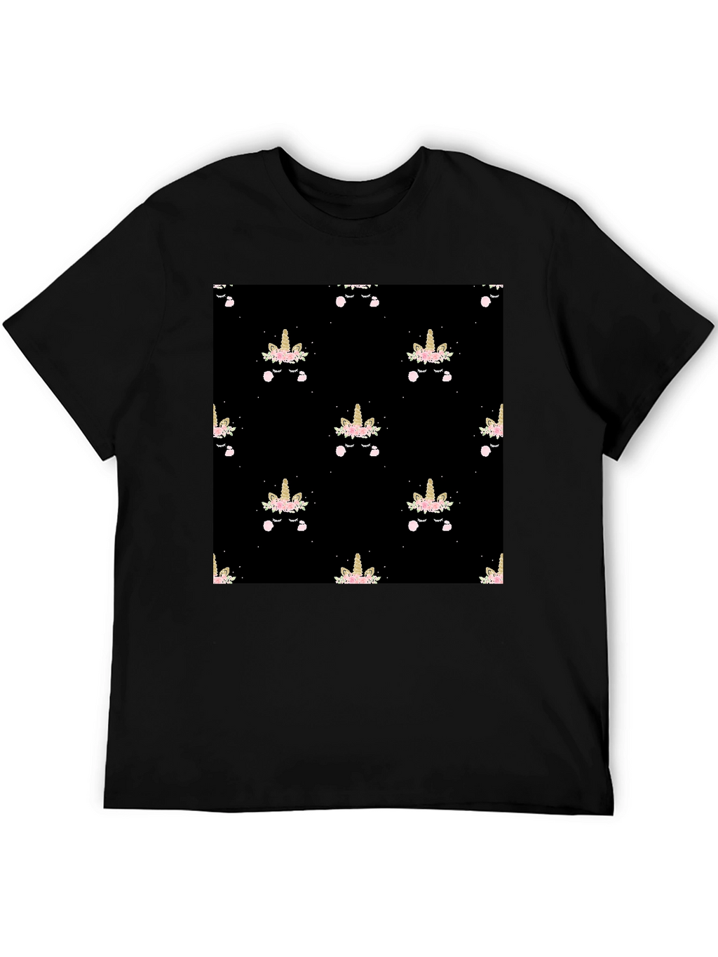 Unicorn Pattern Black T-Shirt