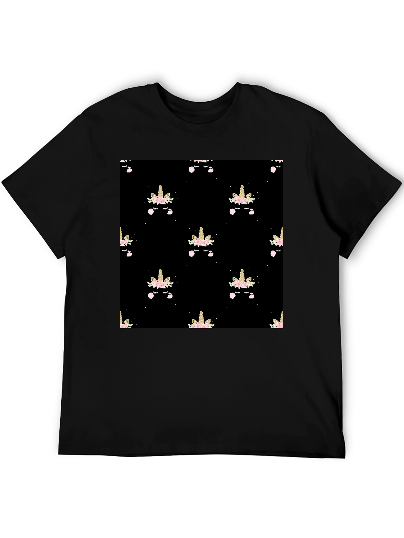 Unicorn Pattern Black T-Shirt