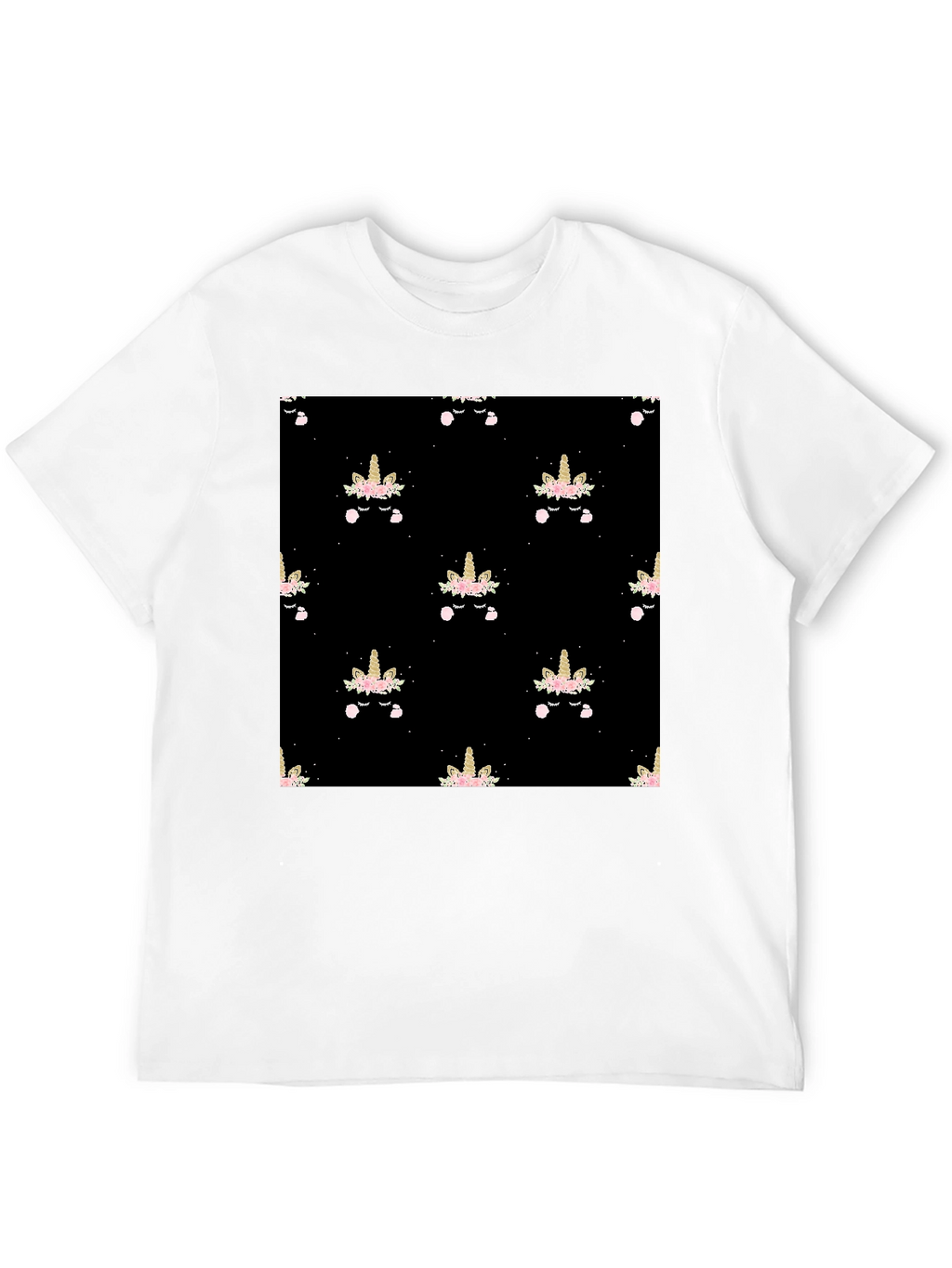 Unicorn Pattern Black T-Shirt