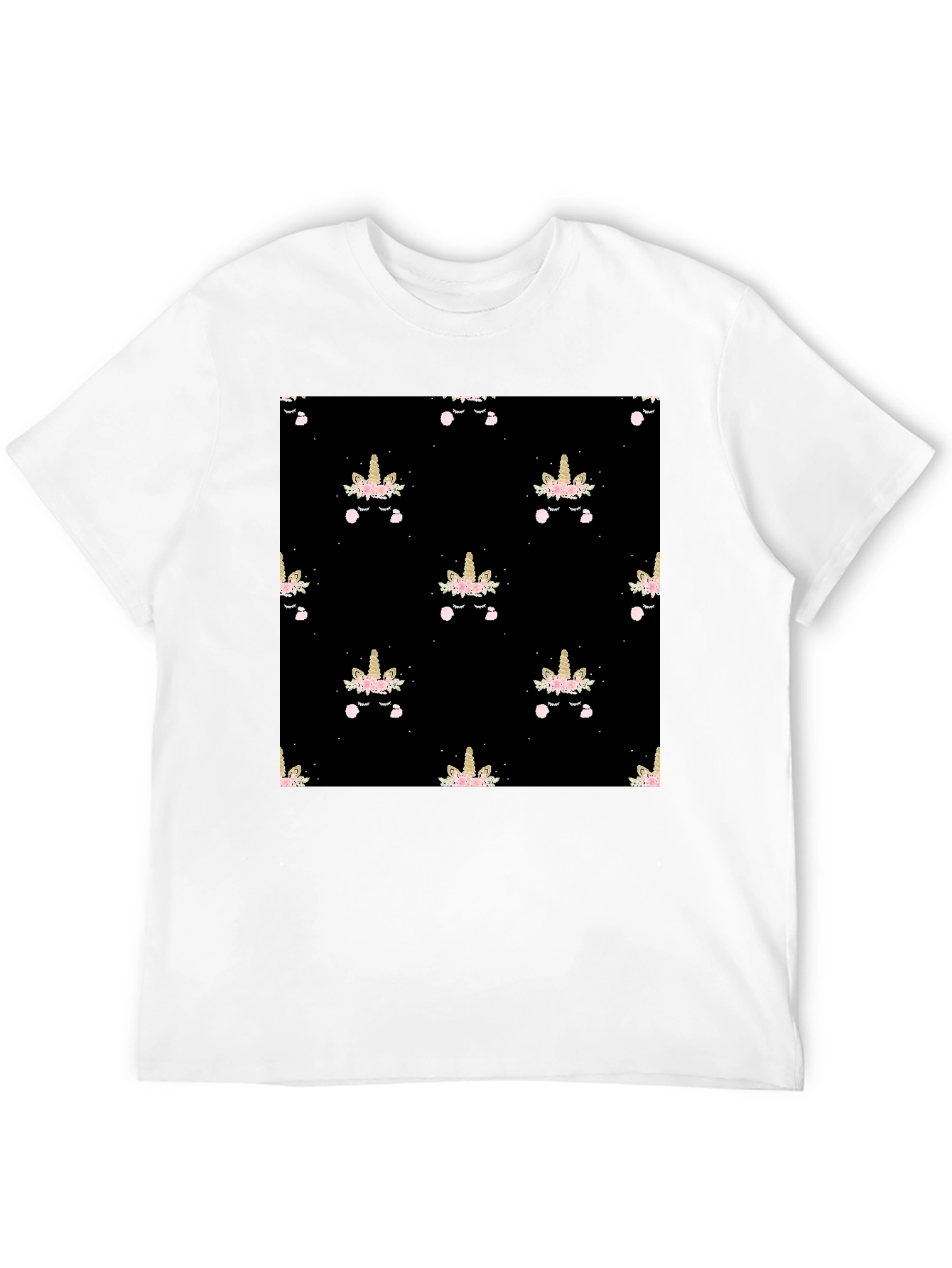 Unicorn Pattern Black T-Shirt