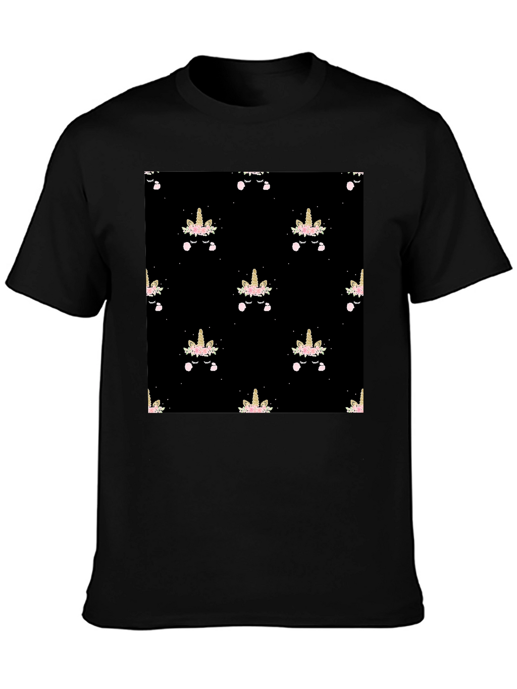 Unicorn Pattern Black T-Shirt