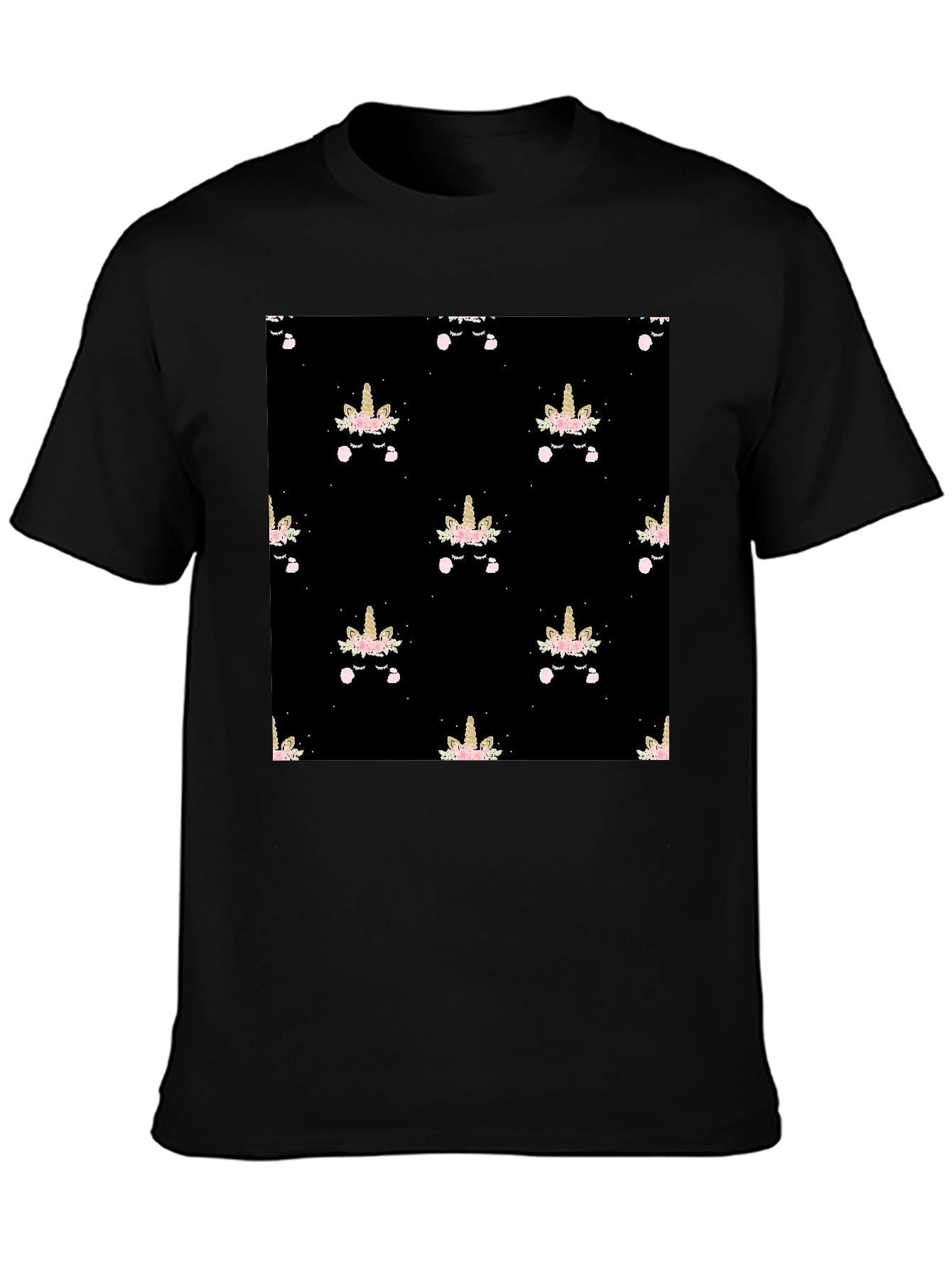 Unicorn Pattern Black T-Shirt