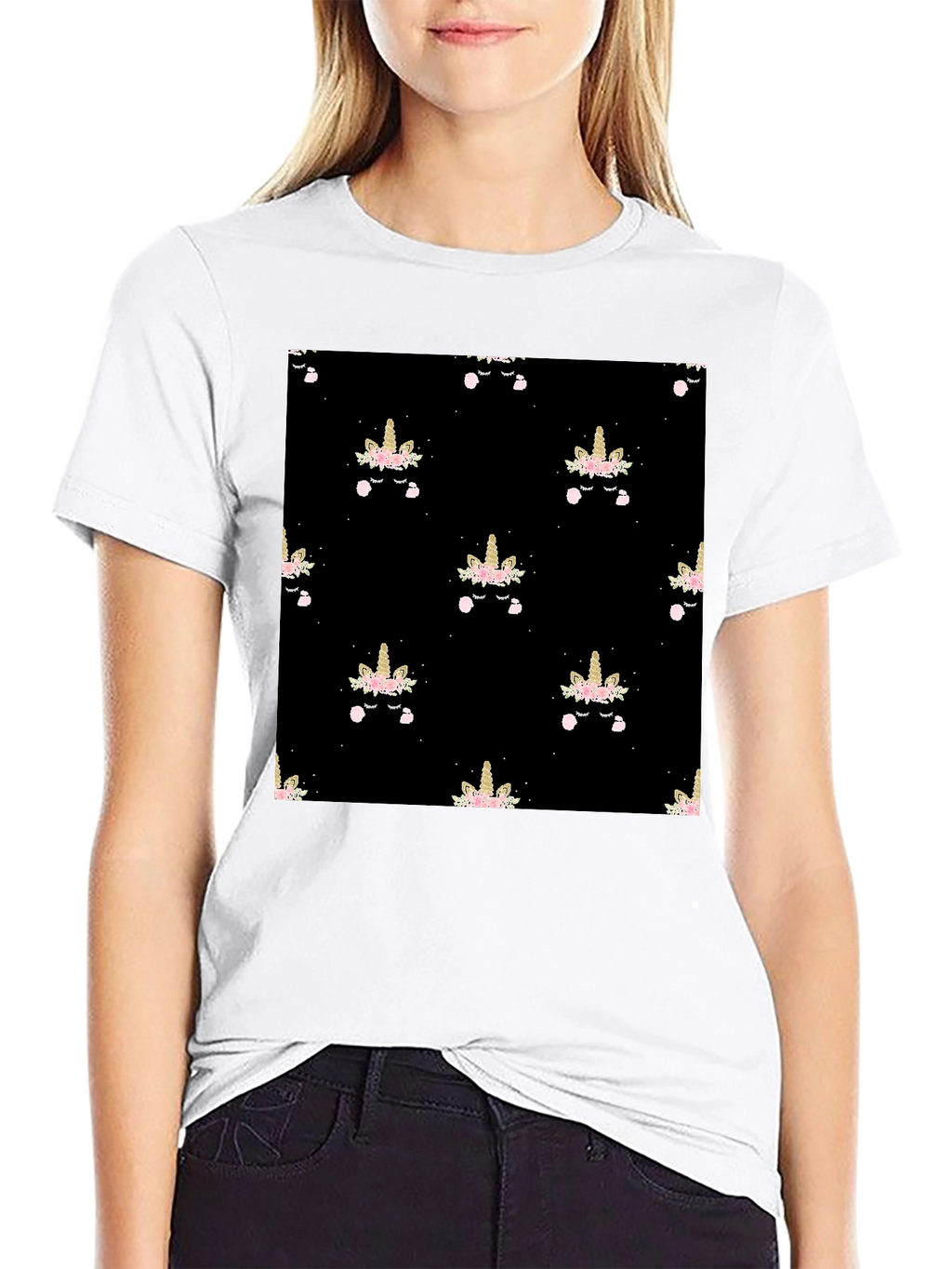 Unicorn Pattern Black T-Shirt