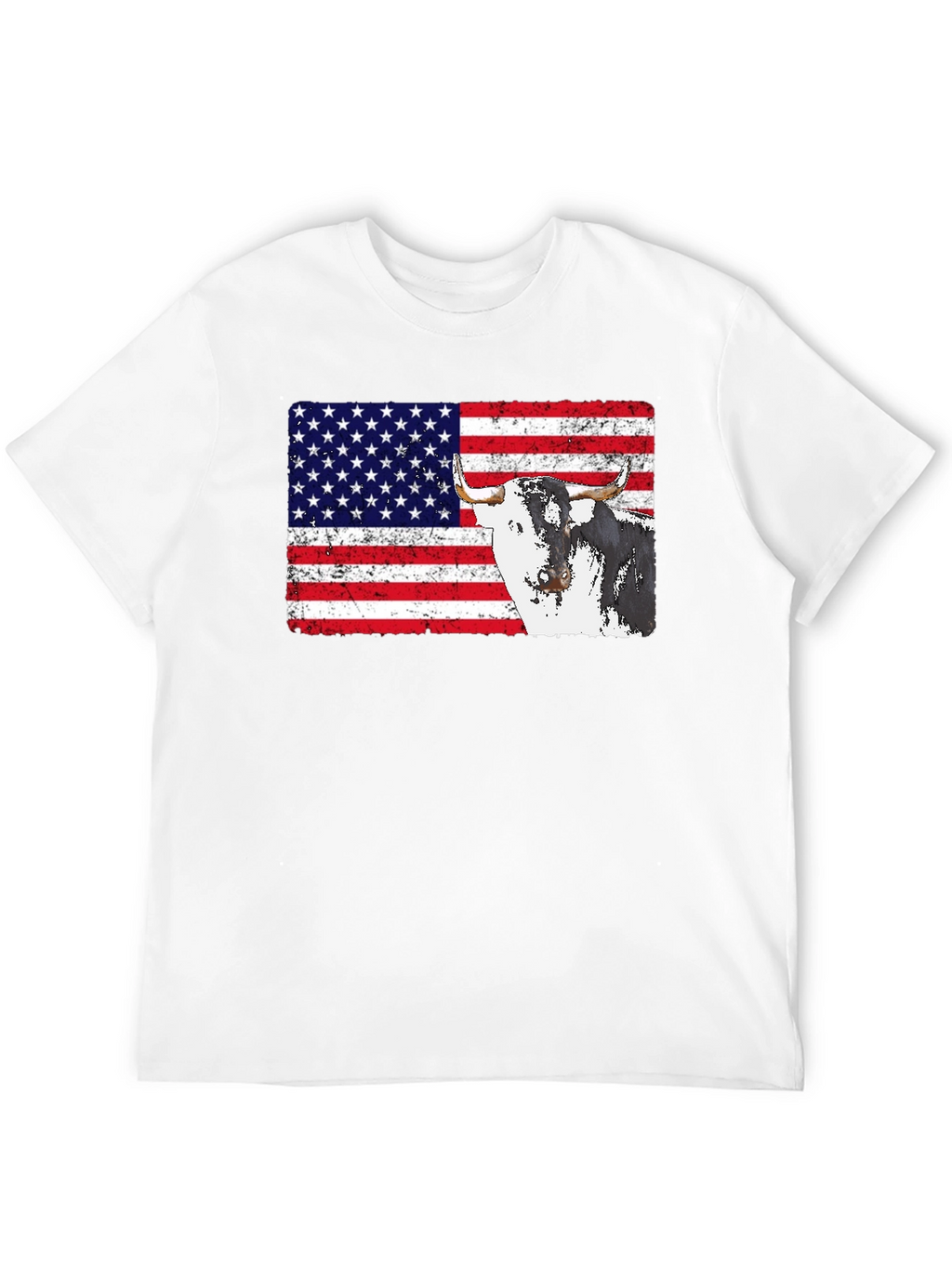 USA Flag Bull Graphic Print Mens Black T-Shirt