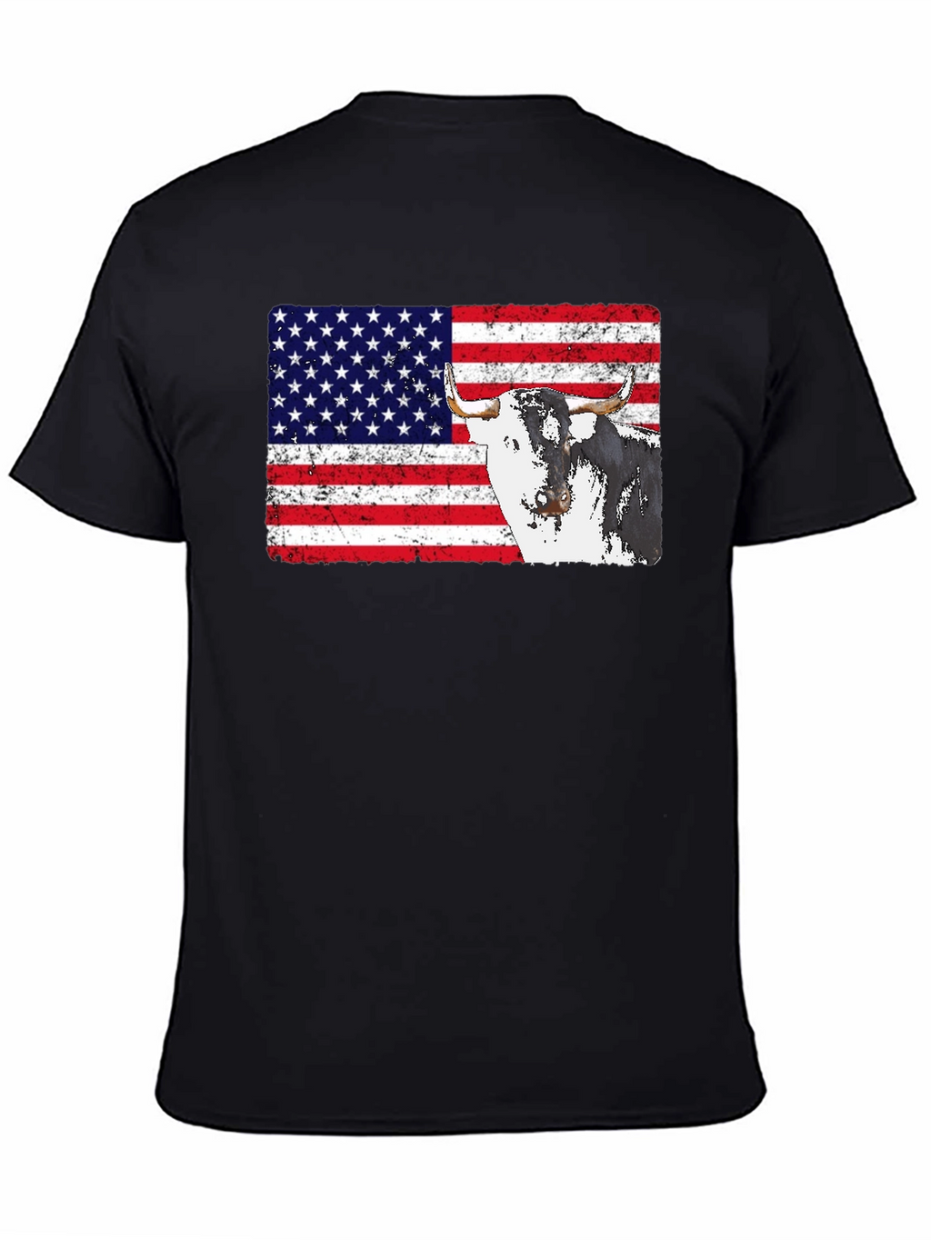 USA Flag Bull Graphic Print Mens Black T-Shirt
