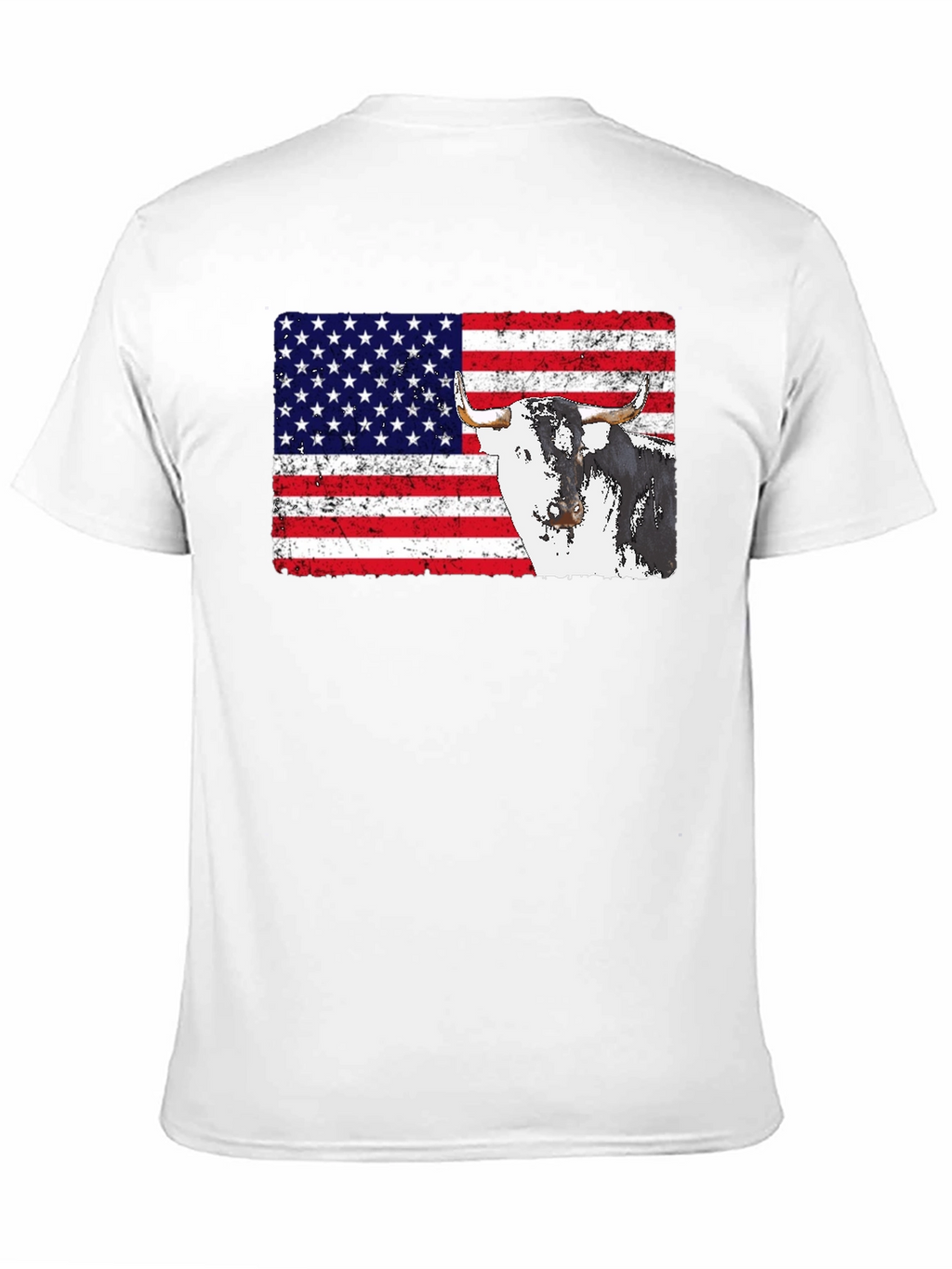 USA Flag Bull Graphic Print Mens Black T-Shirt