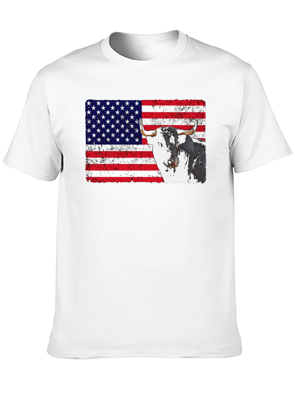 USA Flag Bull Graphic Print Mens Black T-Shirt