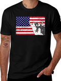 USA Flag Bull Graphic Print Mens Black T-Shirt
