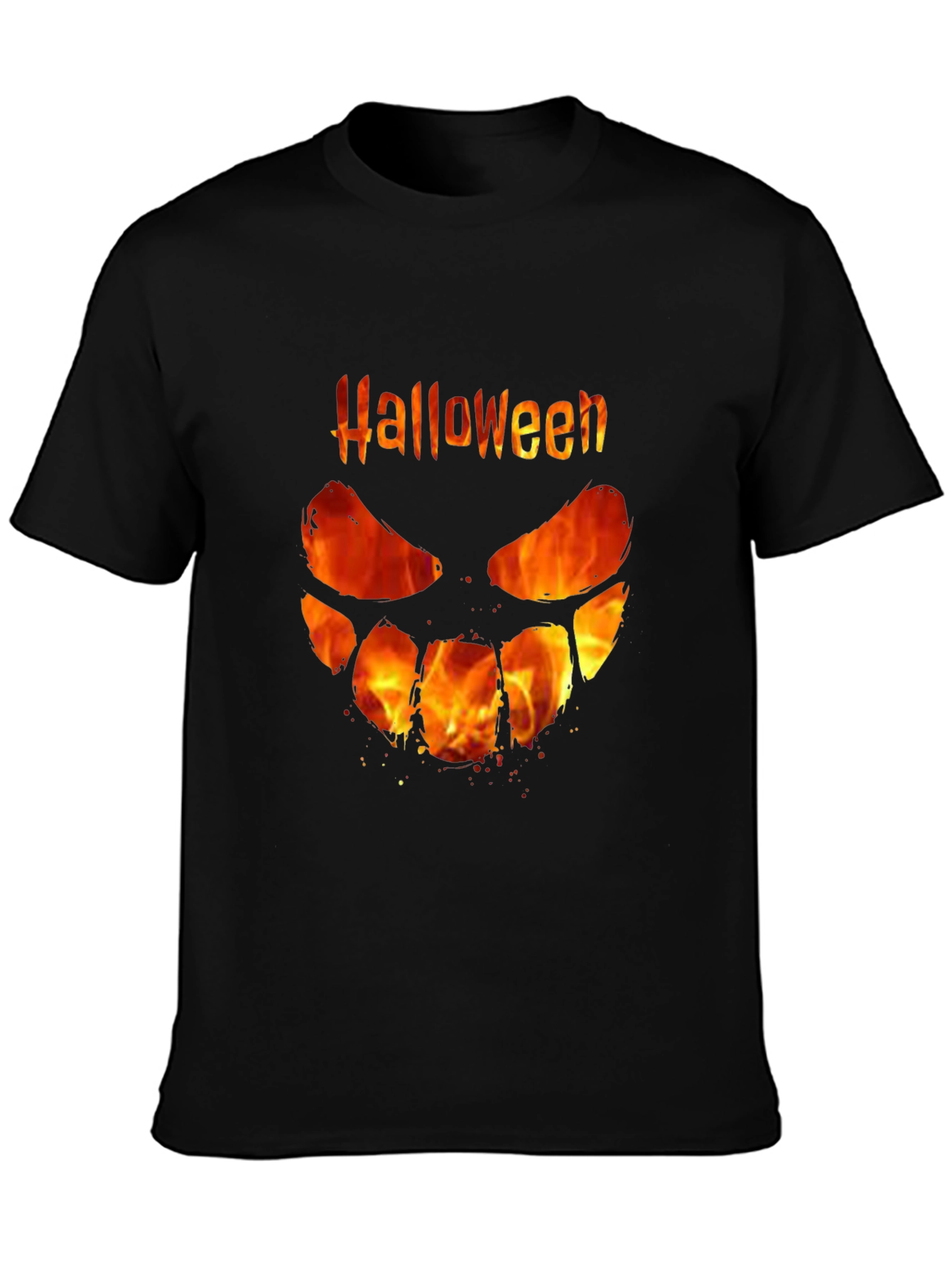 Halloween Fire Face Black T-Shirt