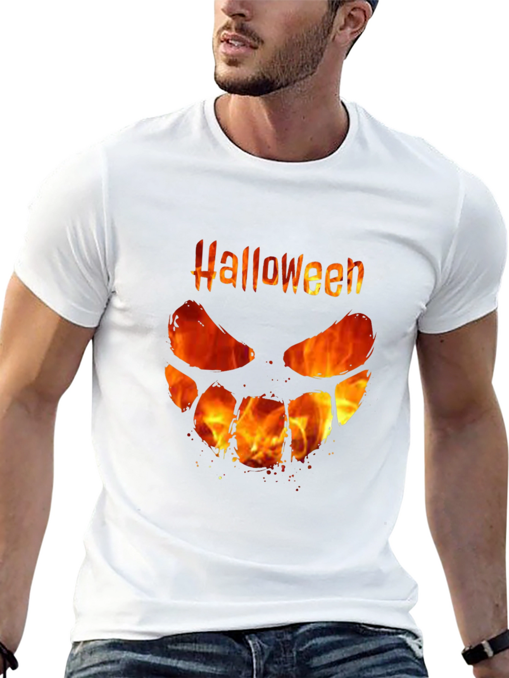 Halloween Fire Face Black T-Shirt