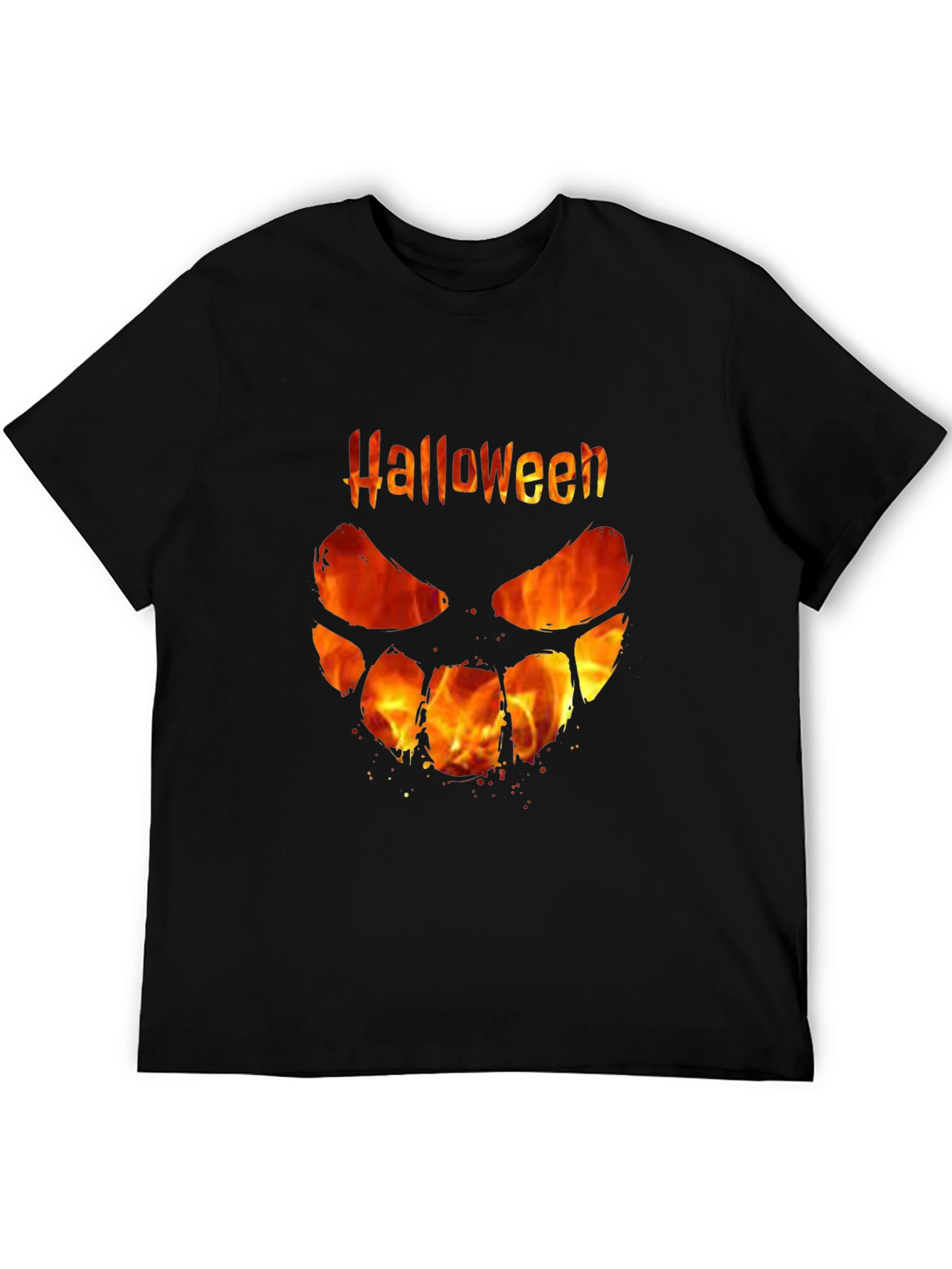 Halloween Fire Face Black T-Shirt