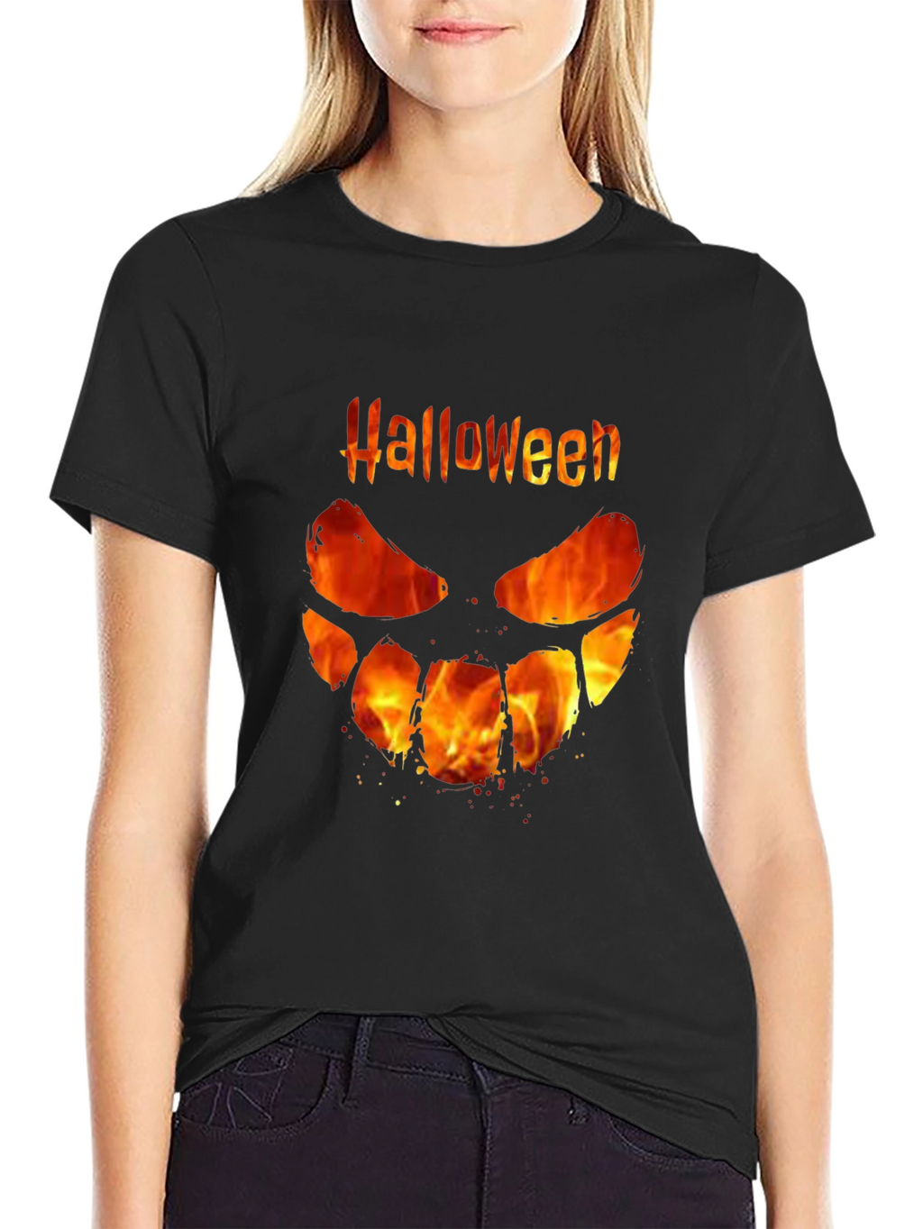 Halloween Fire Face Black T-Shirt