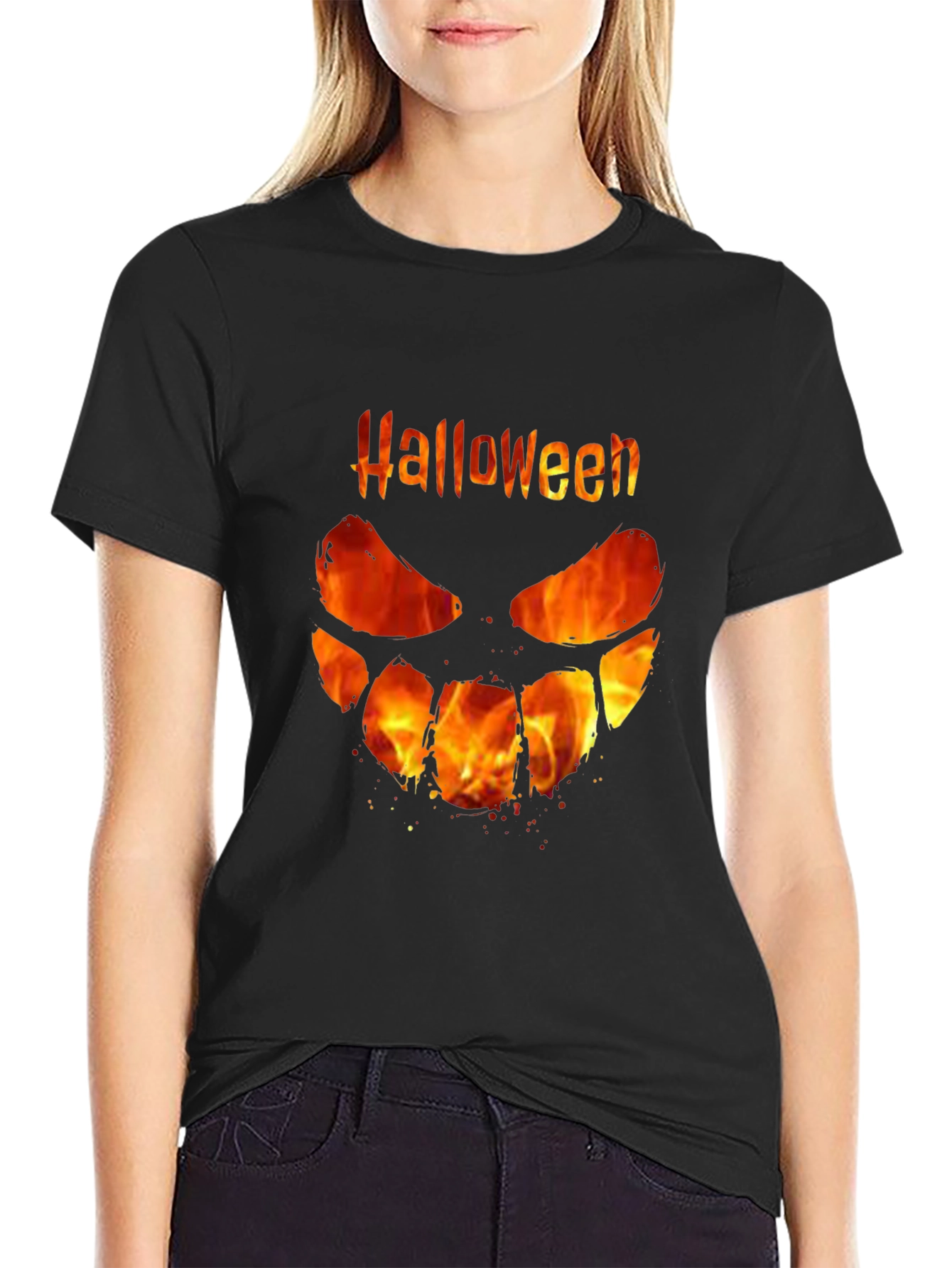 Halloween Fire Face Black T-Shirt