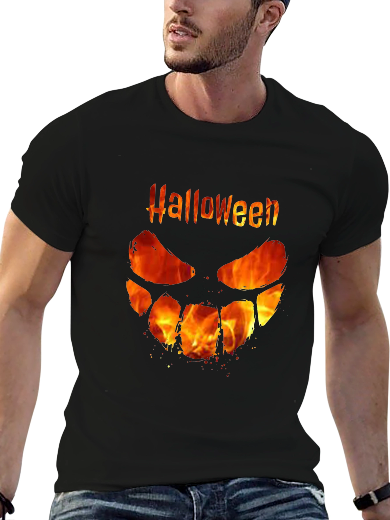 Halloween Fire Face Black T-Shirt