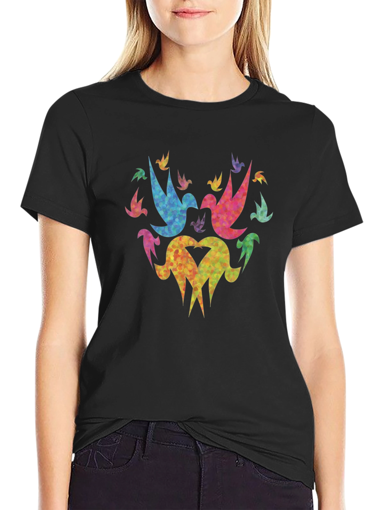 Colorful Doves Graphic Tee - Peace & Love Shirt