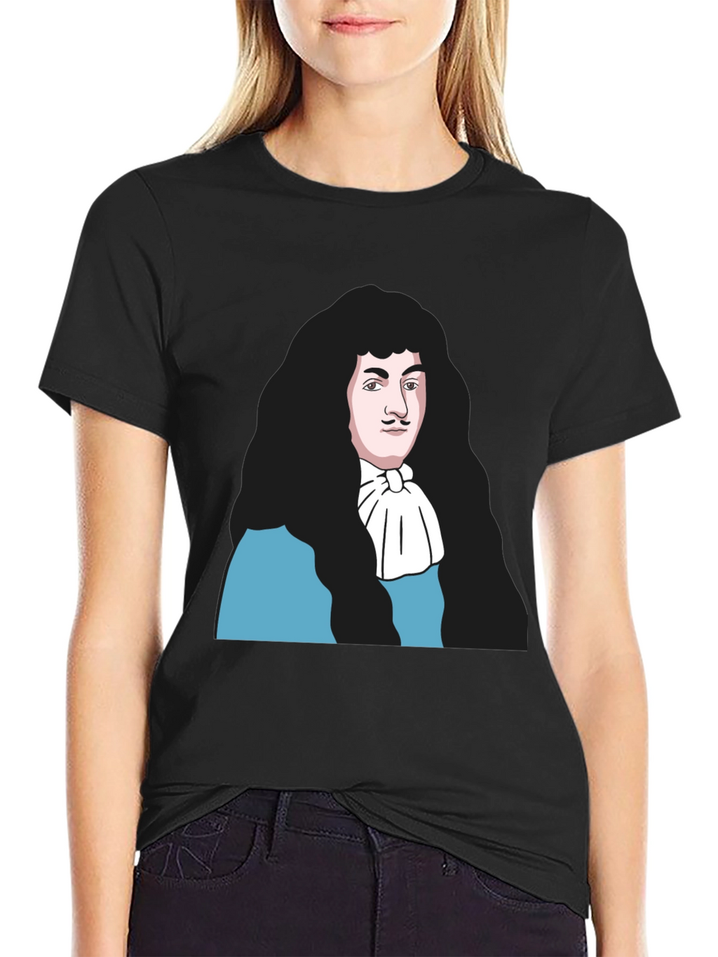Black T-Shirt with Baroque Era Portrait