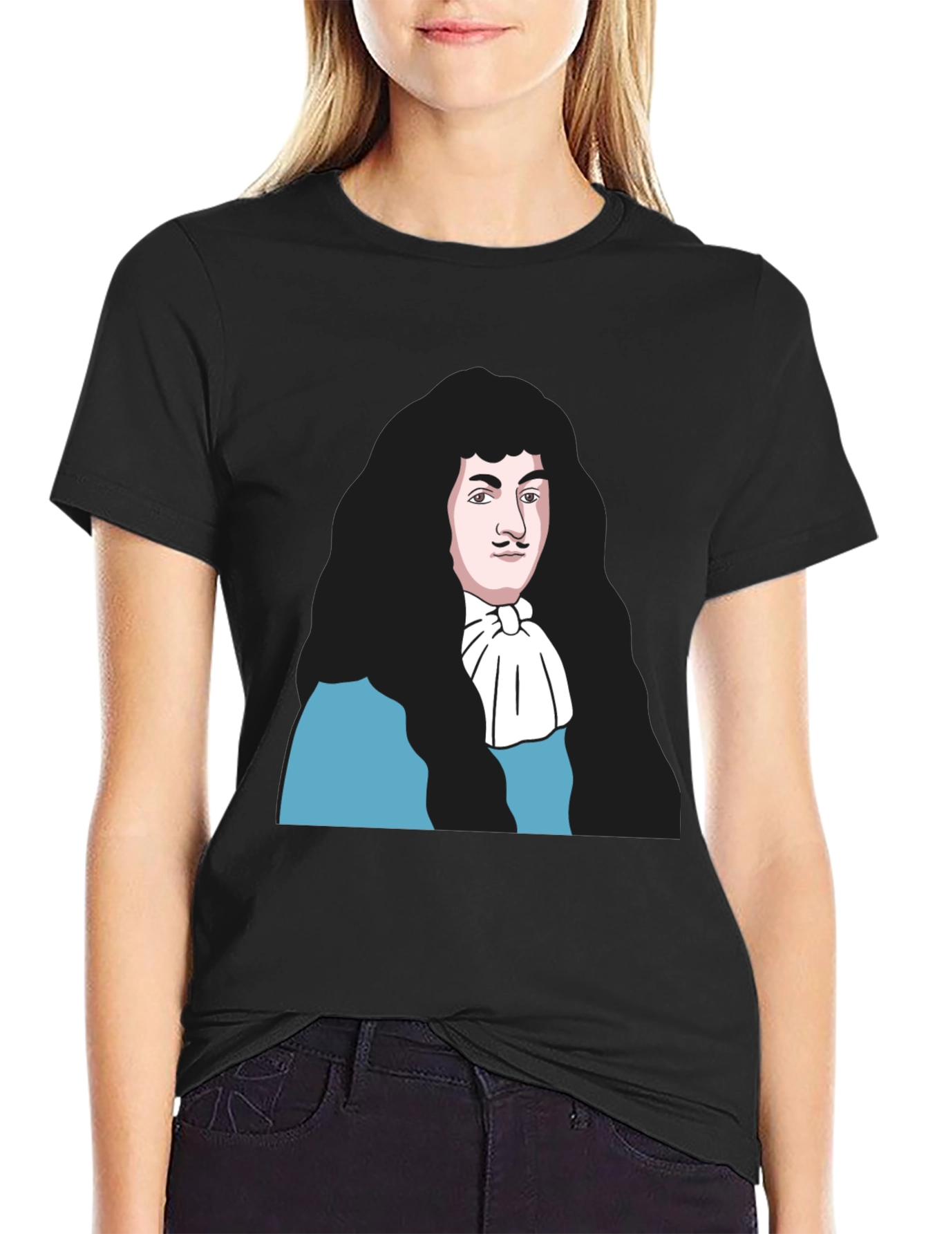 Black T-Shirt with Baroque Era Portrait