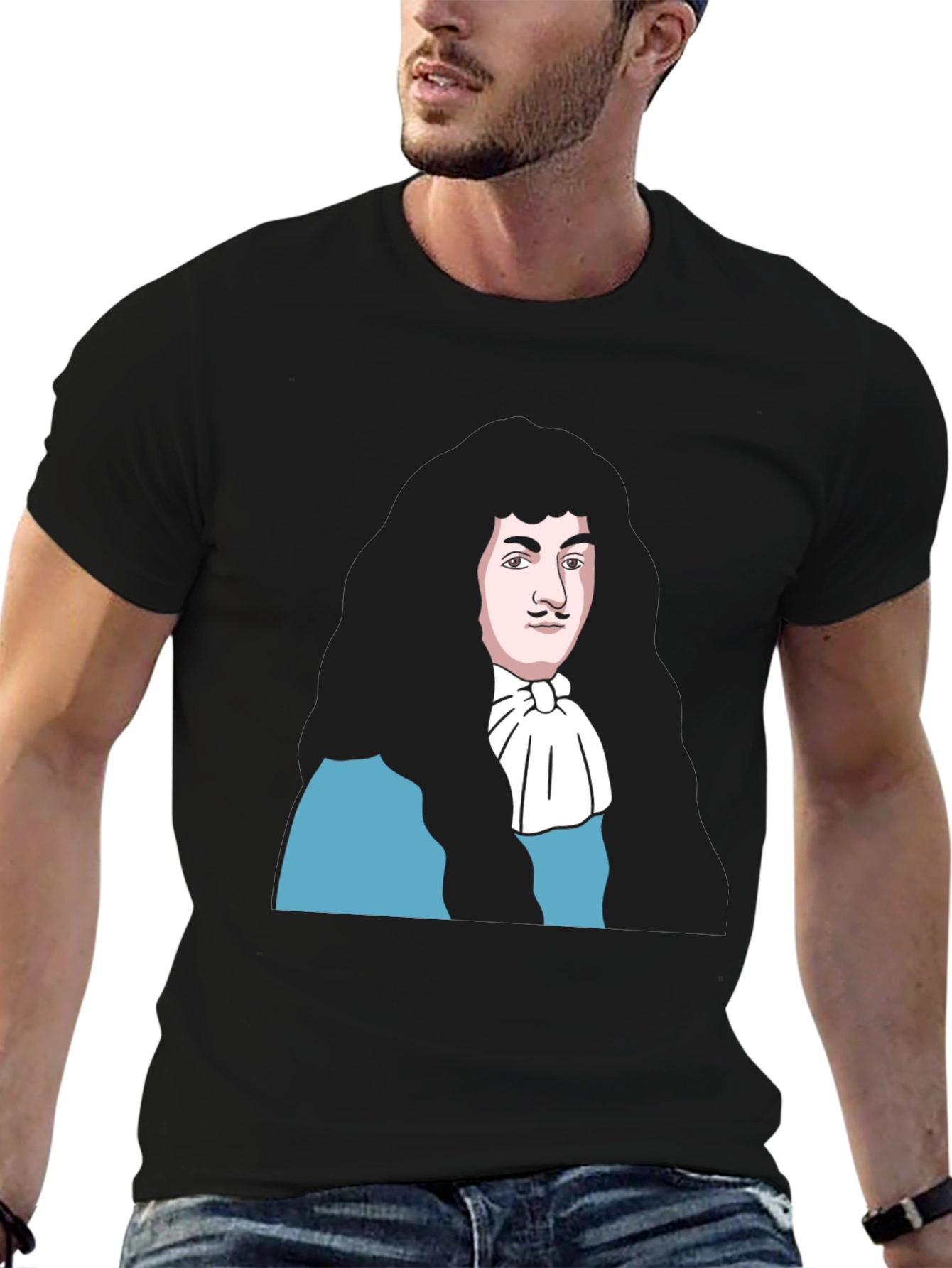 Black T-Shirt with Baroque Era Portrait