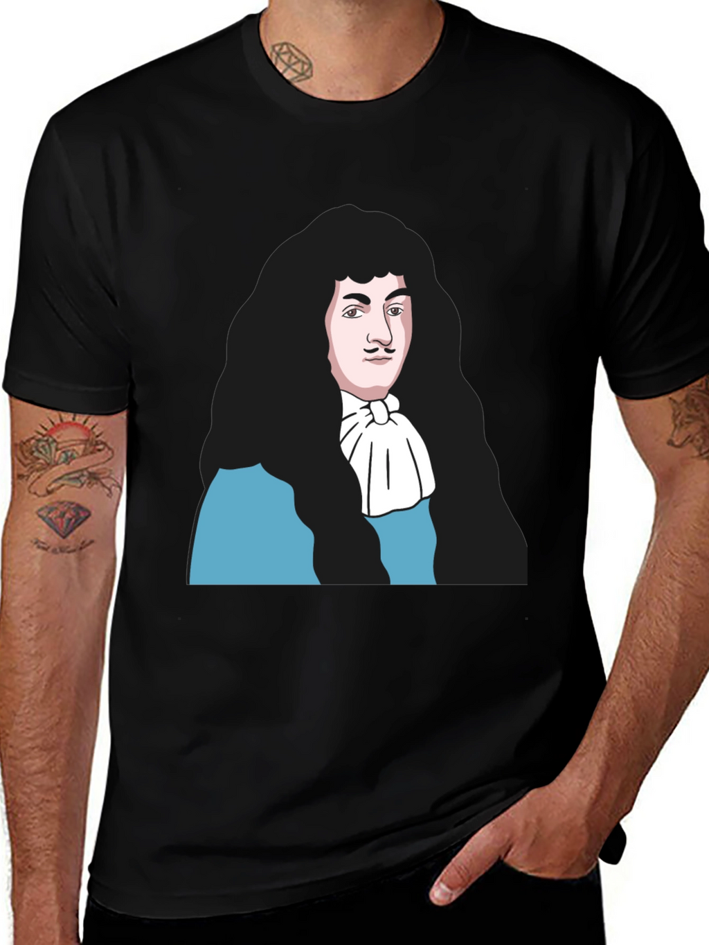 Black T-Shirt with Baroque Era Portrait