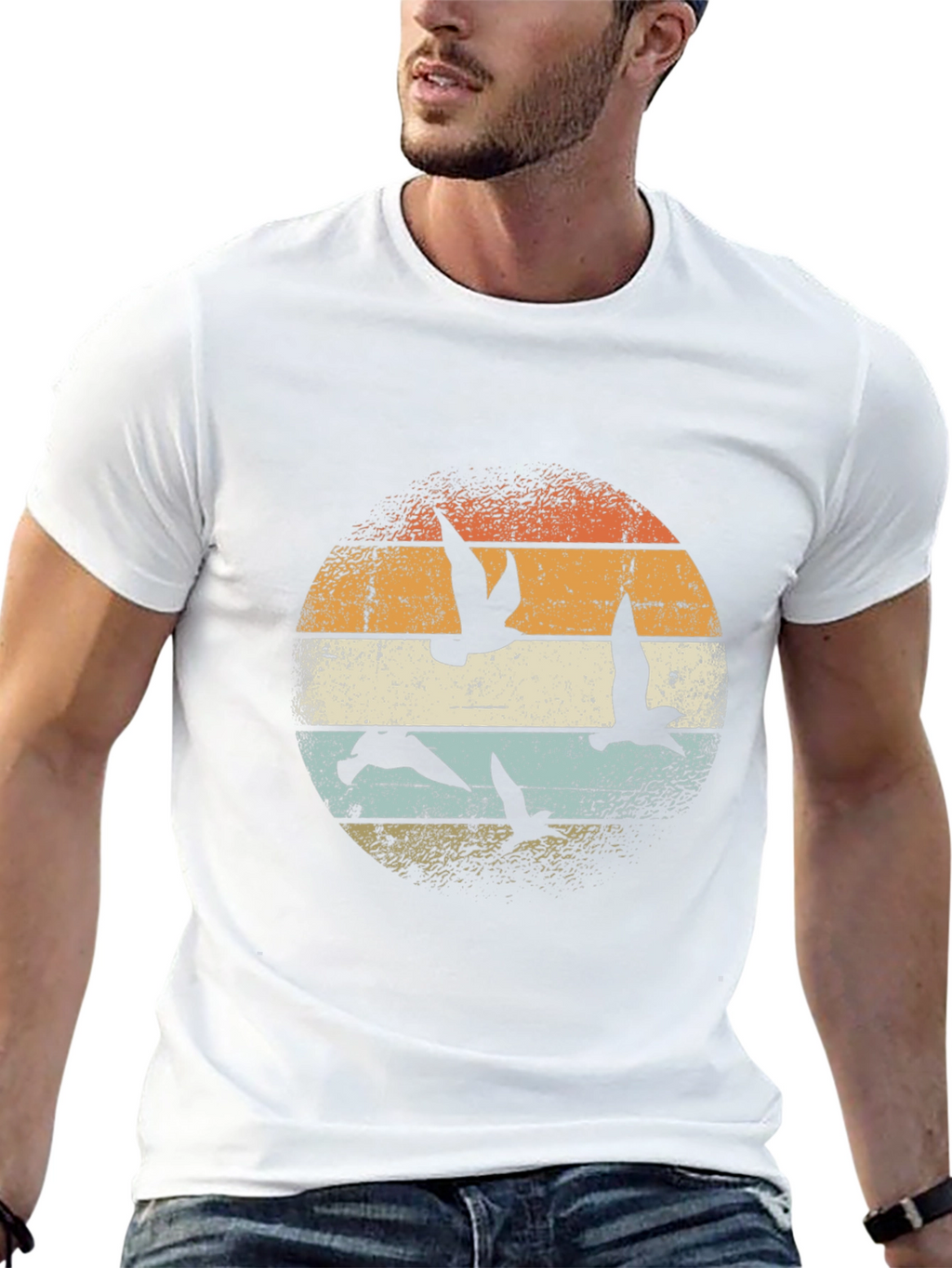 Retro Sunset Seagull Graphic T-Shirt