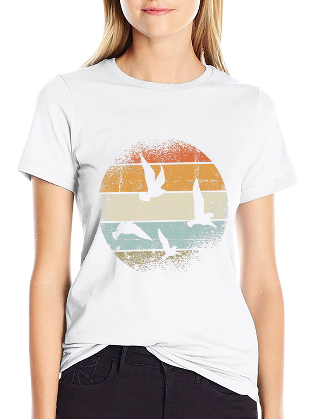 Retro Sunset Seagull Graphic T-Shirt