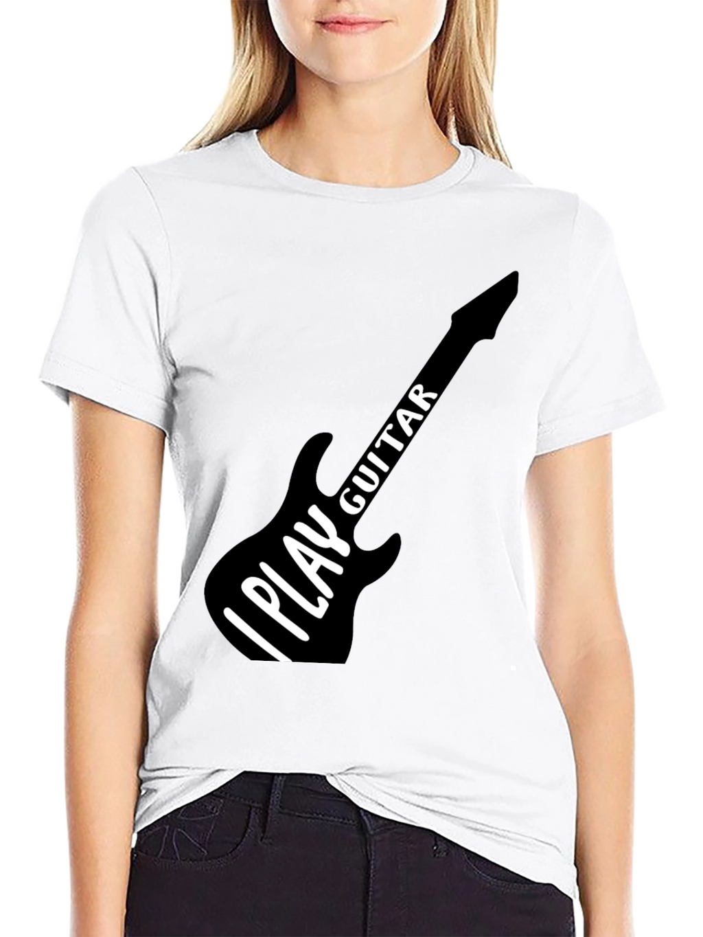 I Play Guitar Graphic T-Shirt Black Crew Neck Tee